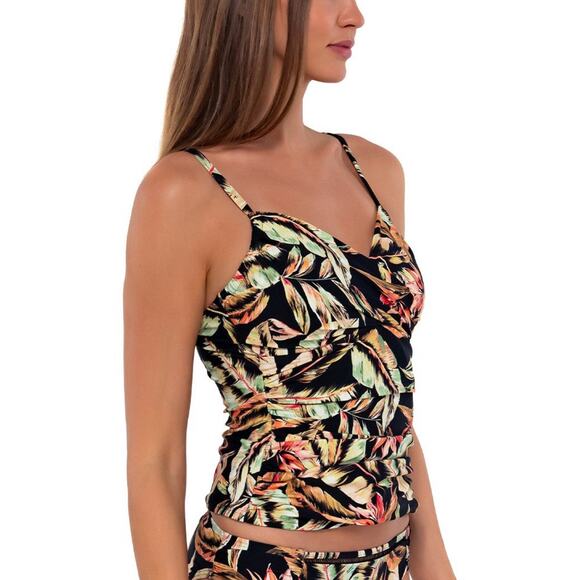 Sunsets Retro Retreat Simone Black Tropical Floral Tankini Swim Top Size 40D/42C - Picture 2 of 11